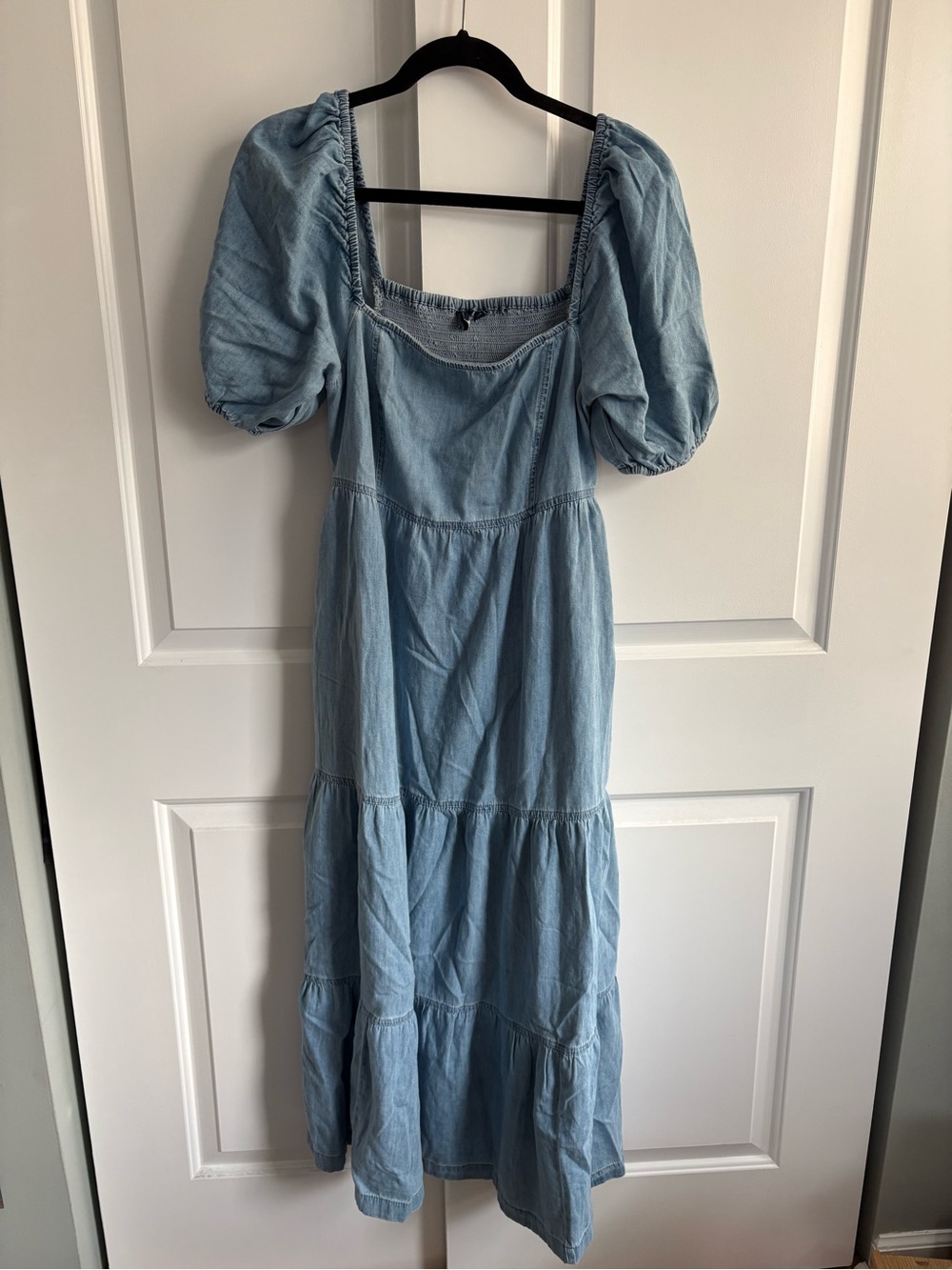 NWOT GAP Denim Puff Sleeve Maxi Dress Sz Medium Tall - Picture 3 of 7
